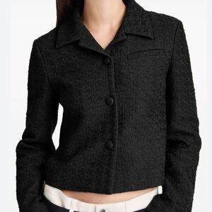 Black Textured Single Breasted Blazer Jacket